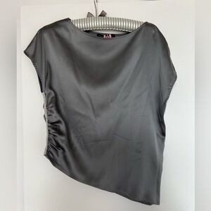 Grey silk and cotton asymmetrical top